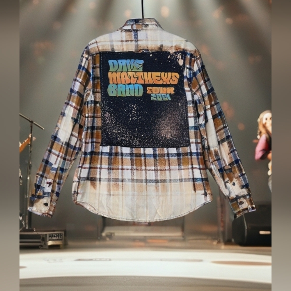 Upcycled DAVE MATTHEWS BAND distressed Plaid Flannel, One Of A Kind